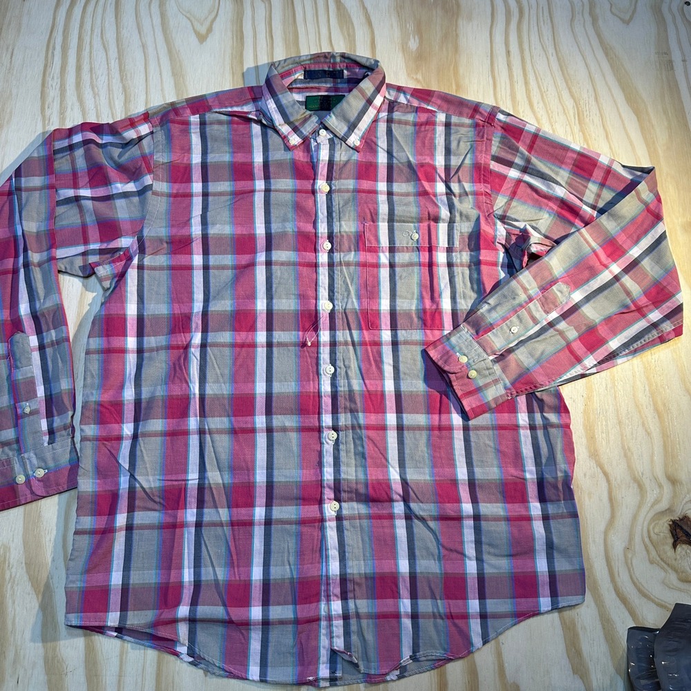 Colours by Alexander Julian Men XL Pink Blue Plaid Long Sleeve Button Down Shirt